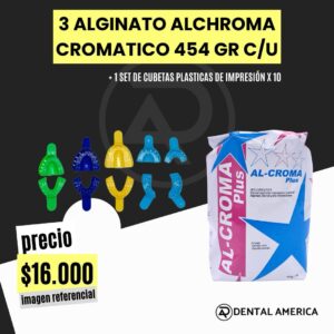 3 Alginato AllChroma Comático 454 gr C/U + Set de Cubetas Plásticas de Impresión X 10